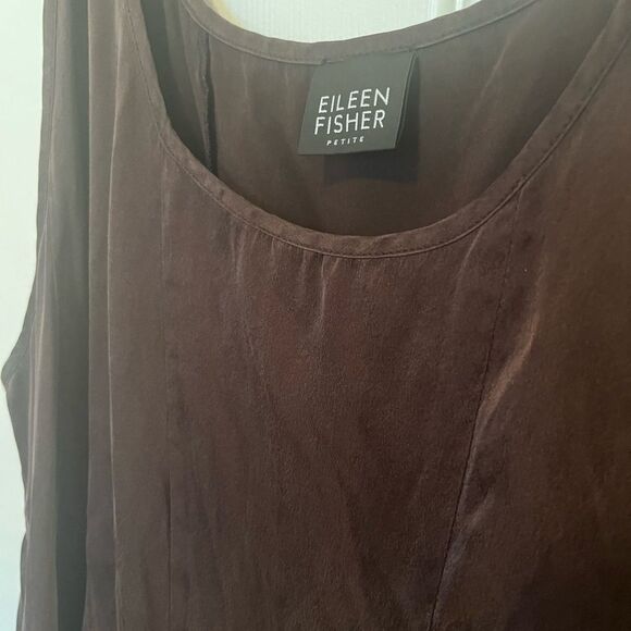 Eileen Fisher Silk Brown Sleeveless Dress - Picture 4 of 7